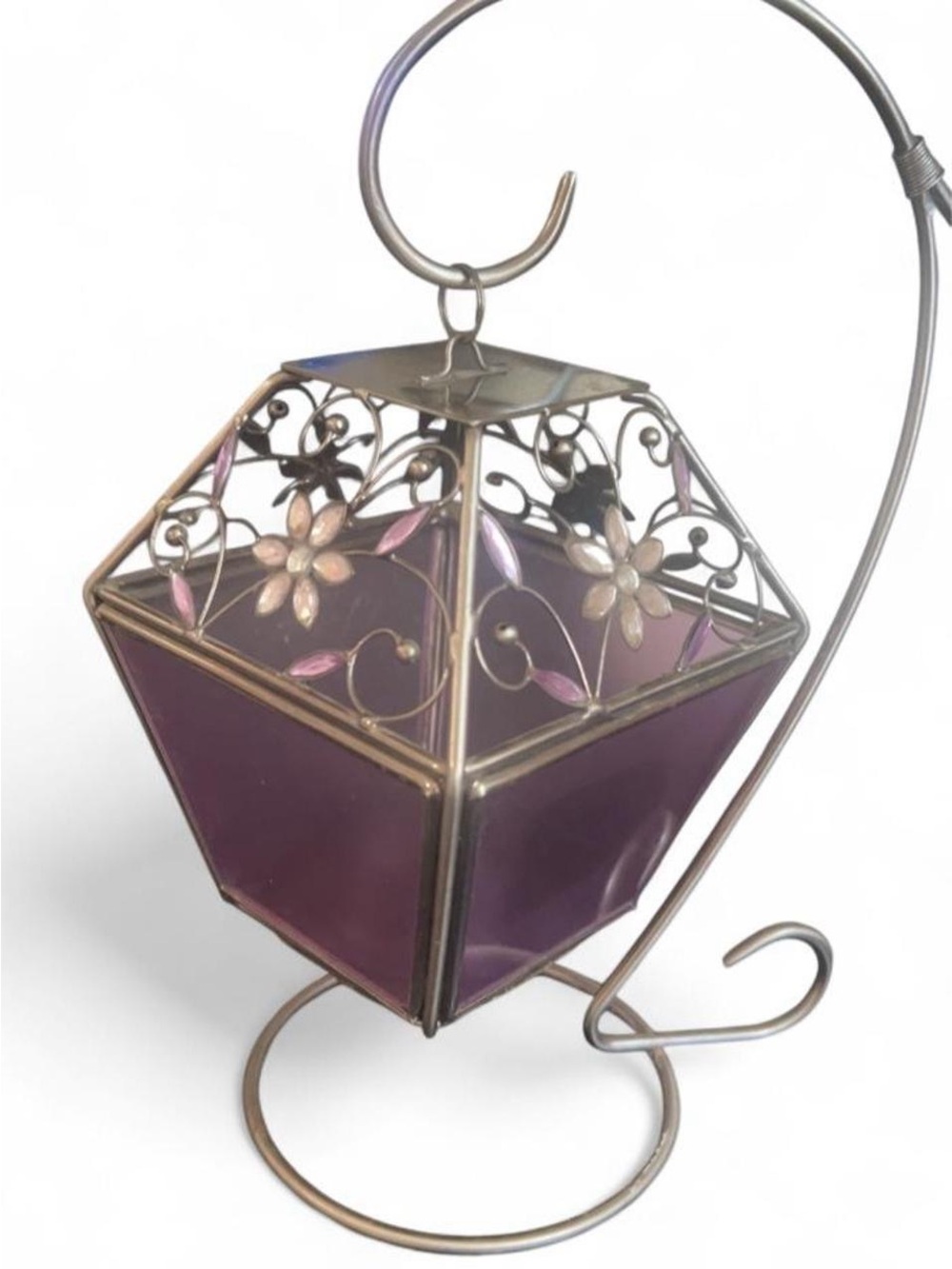 Decorative Purple Floral Hanging Tealight Lantern - Unbranded